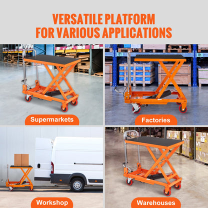 Hydraulic Lift Table Cart, 330lbs Capacity 28.5" Lifting Height, Manual Single Scissor Lift Table with 4 Wheels and Non-slip Pad, Hydraulic Scissor Cart for Material Handling and Transportation