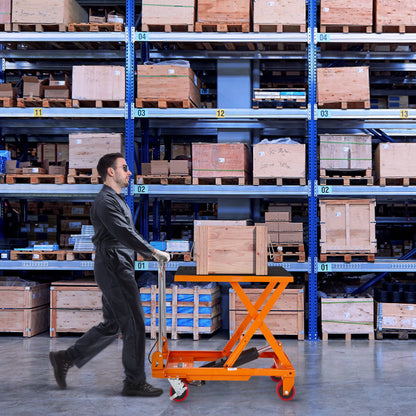 Hydraulic Lift Table Cart, 330lbs Capacity 28.5" Lifting Height, Manual Single Scissor Lift Table with 4 Wheels and Non-slip Pad, Hydraulic Scissor Cart for Material Handling and Transportation