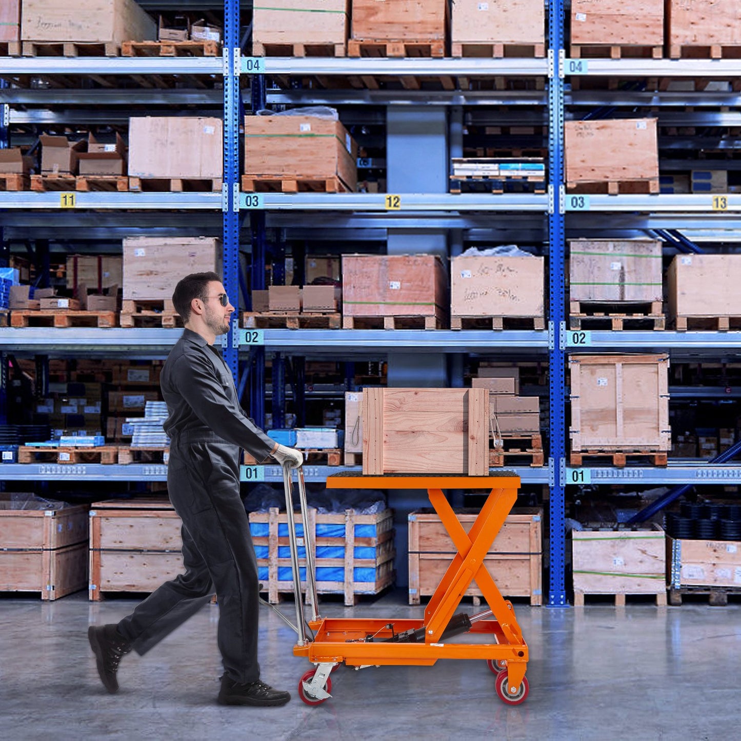 Hydraulic Lift Table Cart, 1100lbs Capacity 35.4" Lifting Height, Manual Single Scissor Lift Table with 4 Wheels and Non-slip Pad, Hydraulic Scissor Cart for Material Handling and Transportation