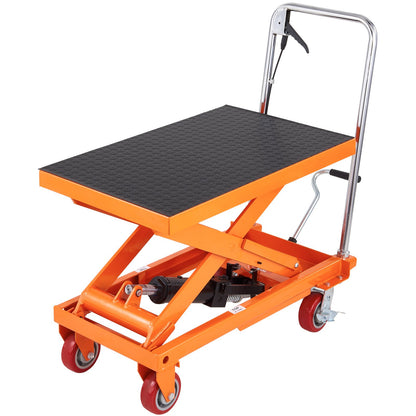 Hydraulic Lift Table Cart, 1100lbs Capacity 35.4" Lifting Height, Manual Single Scissor Lift Table with 4 Wheels and Non-slip Pad, Hydraulic Scissor Cart for Material Handling and Transportation