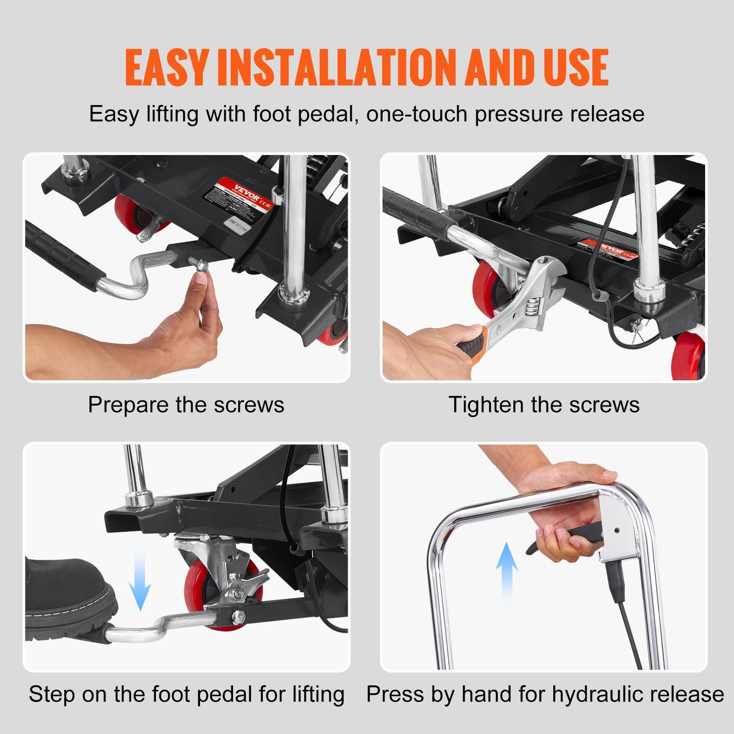 Hydraulic Lift Table Cart, 500lbs Capacity 28.5" Lifting Height, Manual Single Scissor Lift Table with 4 Wheels and Non-slip Pad, Hydraulic Scissor Cart for Material Handling, Black