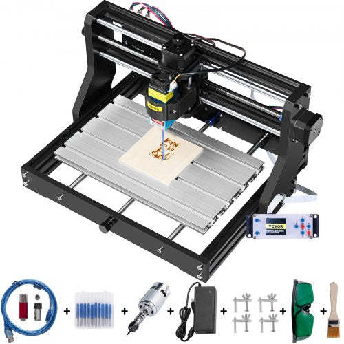 CNC 3018 Pro 2500MW 300×180×40mm CNC-Maschine GRBL-Steuerung Mini-Lasergravierer mit Offline-Controller 3-Achsen-Lasergravurmaschine zum Gravieren und Fräsen von Kunststoff, Acryl, PVC und Holz