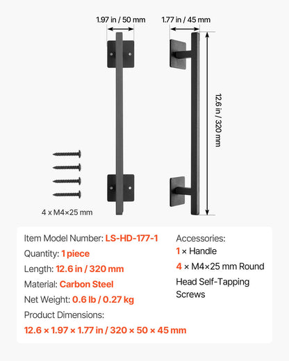 Barn Door Handle, 320 mm Rustic Fence Gate Handle, Rust-Resistant Coating, Heavy Duty Carbon Steel Outdoor Gate Handles, Easy to Install, Metal Sliding Door Pulls for Garage Shed Closet Pantry