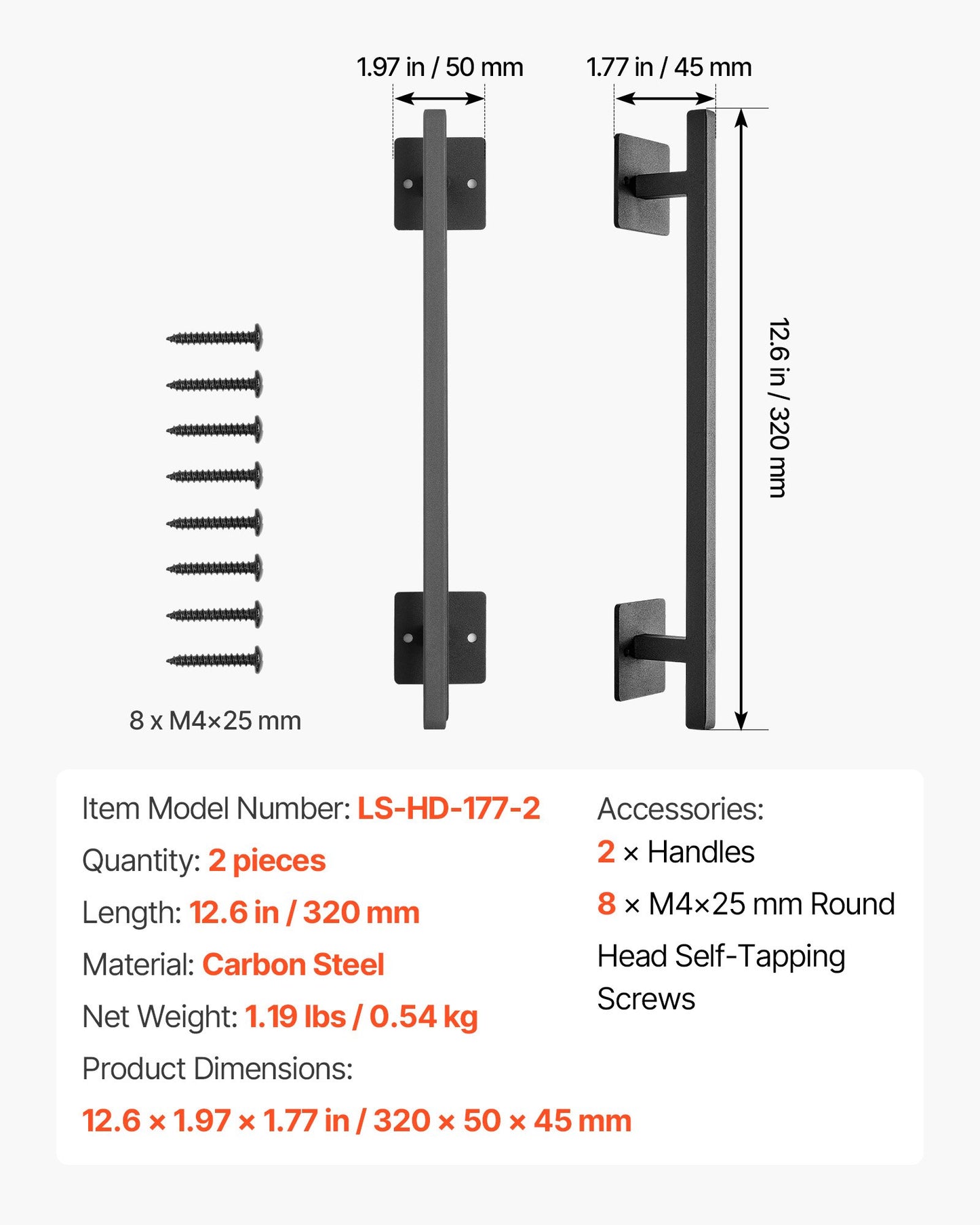 Barn Door Handle, 2Pcs 320 mm Rustic Fence Gate Handle, Rust-Resistant Coating, Heavy Duty Carbon Steel Outdoor Gate Handles, Easy to Install, Metal Sliding Door Pulls for Garage Shed Closet