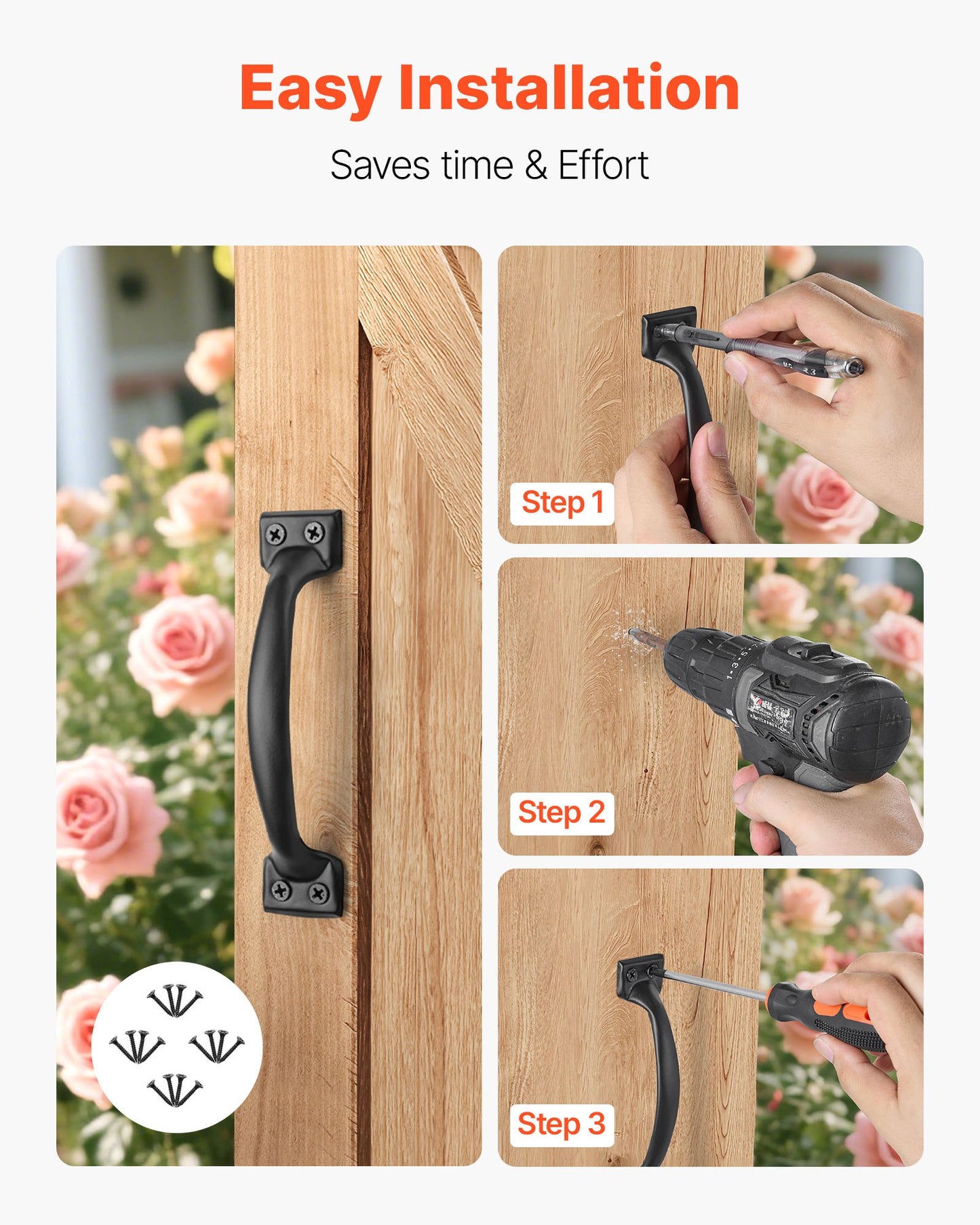 Barn Door Handle, 4Pcs 152 mm Rustic Fence Gate Handle, Rust-Resistant Coating, Heavy Duty Carbon Steel Outdoor Gate Handles, Easy to Install, Metal Sliding Door Pulls for Garage Shed Closet