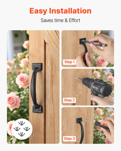 Barn Door Handle, 4Pcs 152 mm Rustic Fence Gate Handle, Rust-Resistant Coating, Heavy Duty Carbon Steel Outdoor Gate Handles, Easy to Install, Metal Sliding Door Pulls for Garage Shed Closet