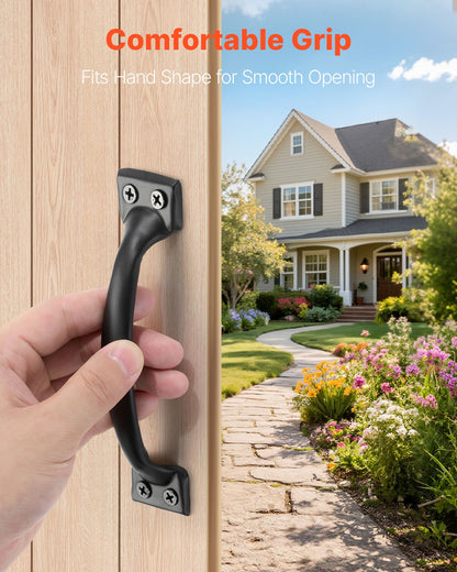 Barn Door Handle, 4Pcs 152 mm Rustic Fence Gate Handle, Rust-Resistant Coating, Heavy Duty Carbon Steel Outdoor Gate Handles, Easy to Install, Metal Sliding Door Pulls for Garage Shed Closet