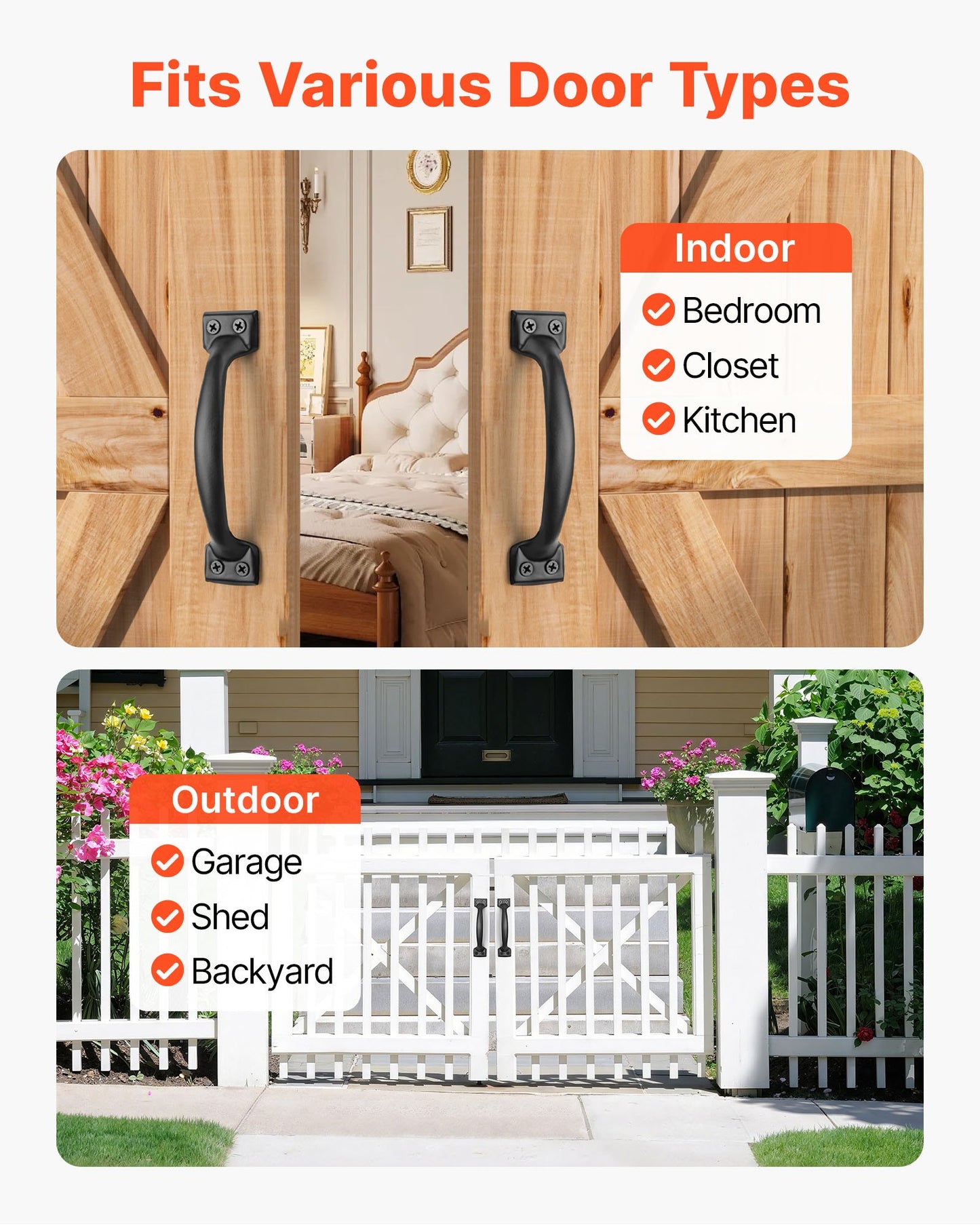 Barn Door Handle, 4Pcs 152 mm Rustic Fence Gate Handle, Rust-Resistant Coating, Heavy Duty Carbon Steel Outdoor Gate Handles, Easy to Install, Metal Sliding Door Pulls for Garage Shed Closet