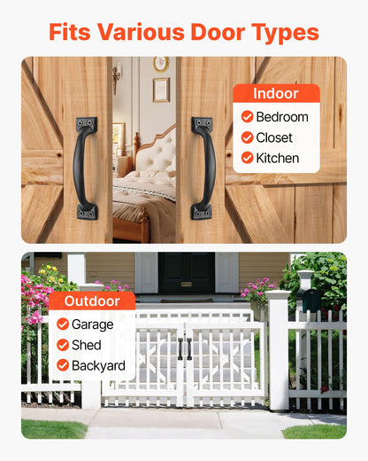 Barn Door Handle, 4Pcs 152 mm Rustic Fence Gate Handle, Rust-Resistant Coating, Heavy Duty Carbon Steel Outdoor Gate Handles, Easy to Install, Metal Sliding Door Pulls for Garage Shed Closet