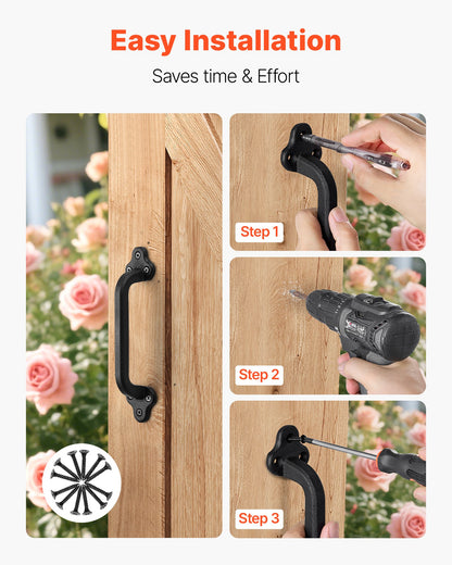 Barn Door Handle, 2Pcs 231 mm Rustic Fence Gate Handle, Rust-Resistant Coating, Heavy Duty Carbon Steel Outdoor Gate Handles, Easy to Install, Metal Sliding Door Pulls for Garage Shed Closet