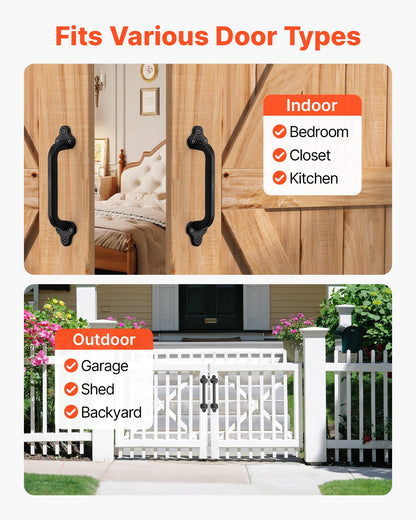 Barn Door Handle, 2Pcs 231 mm Rustic Fence Gate Handle, Rust-Resistant Coating, Heavy Duty Carbon Steel Outdoor Gate Handles, Easy to Install, Metal Sliding Door Pulls for Garage Shed Closet