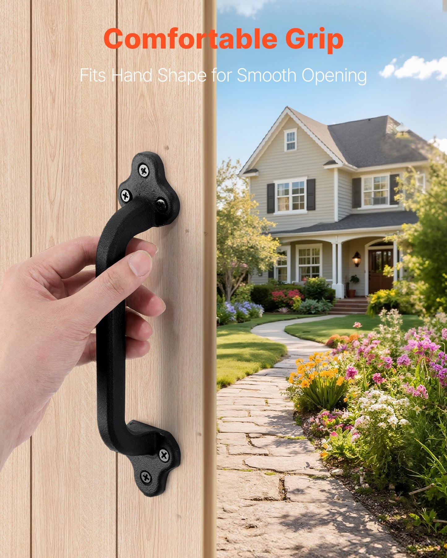 Barn Door Handle, 231 mm Rustic Fence Gate Handle, Rust-Resistant Coating, Heavy Duty Carbon Steel Outdoor Gate Handles, Easy to Install, Metal Sliding Door Pulls for Garage Shed Closet Pantry