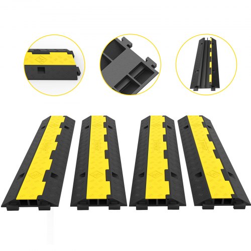 Cable Protector Ramp, 4 Packs 2 Channels Speed Bump Hump, 101x24.5x5 cm Rubber Modular Speed Bump Rated 4989.5 kg Load Capacity, Protective Wire Cord Ramp Driveway Rubber Traffic Speed Bumps Cable Protector