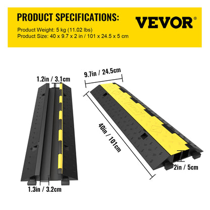 Cable Protector Ramp, 4 Packs 2 Channels Speed Bump Hump, 101x24.5x5 cm Rubber Modular Speed Bump Rated 4989.5 kg Load Capacity, Protective Wire Cord Ramp Driveway Rubber Traffic Speed Bumps Cable Protector
