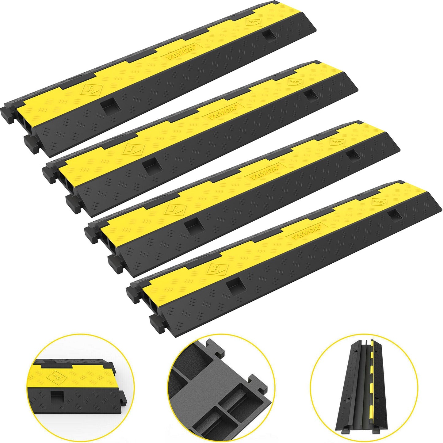 Cable Protector Ramp, 4 Packs 2 Channels Speed Bump Hump, 101x24.5x5 cm Rubber Modular Speed Bump Rated 4989.5 kg Load Capacity, Protective Wire Cord Ramp Driveway Rubber Traffic Speed Bumps Cable Protector