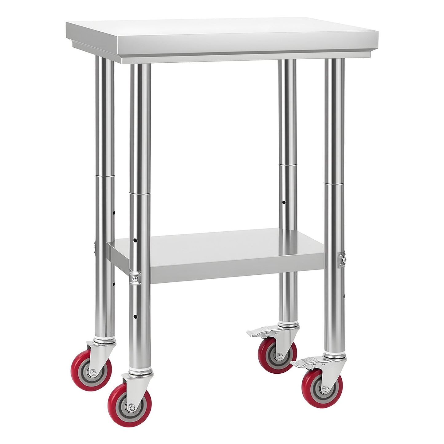 Stainless Steel Table, 61 x 45 cm Food Prep Worktable with Wheels, Kitchen Prep Table with Adjustable Undershelf Workstations for Commercial Kitchen, Restaurant, Hotel and Garage, Outdoor