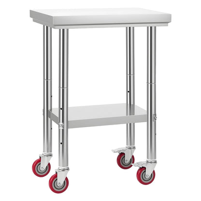 Stainless Steel Table, 61 x 45 cm Food Prep Worktable with Wheels, Kitchen Prep Table with Adjustable Undershelf Workstations for Commercial Kitchen, Restaurant, Hotel and Garage, Outdoor