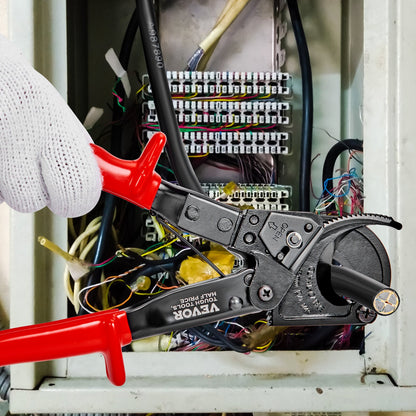 Ratschen-Kabelschneider, 25,4 cm Ratschen-Draht- und Kabelschneider, schneidet bis zu 240 mm², mit komfortablen Griffen, einfach zu bedienendem Schnellspannhebel, Klinge aus Silizium-Mangan-Federstahl