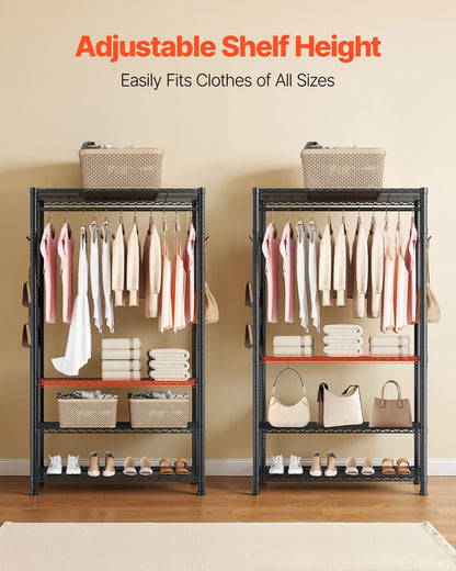 Clothing Garment Rack, Heavy Duty Clothing Garment Rack, 4 Adjustable Tiers Clothing Racks with Carbon Steel, 227 kg Load Capacity Closet Wardrobe for Bedroom, Clothing Store, Hallway