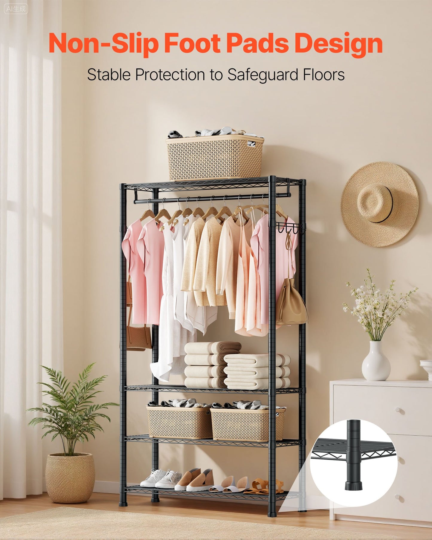 Clothing Garment Rack, Heavy Duty Clothing Garment Rack, 4 Adjustable Tiers Clothing Racks with Carbon Steel, 227 kg Load Capacity Closet Wardrobe for Bedroom, Clothing Store, Hallway