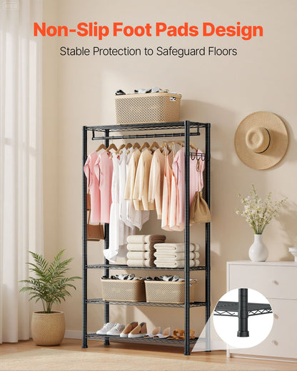 Clothing Garment Rack, Heavy Duty Clothing Garment Rack, 4 Adjustable Tiers Clothing Racks with Carbon Steel, 227 kg Load Capacity Closet Wardrobe for Bedroom, Clothing Store, Hallway