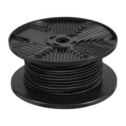 3/8-Zoll-Bungee-Seil, 36 m Spule (120 Fuß), hochbelastbar, 100 % dehnbar, elastisch, für Ladung, Planen, Camping, Kajakdeck und Bastelarbeiten, Schwarz