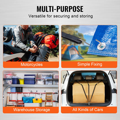 50 Stück flaches Bungee-Seil, 19,8 mm starke, robuste Bungee-Gurte mit Stahl-S-Haken, 53 cm langes elastisches Bungee-Seil für Ladung, Planen, LKW und Zelte, Schwarz