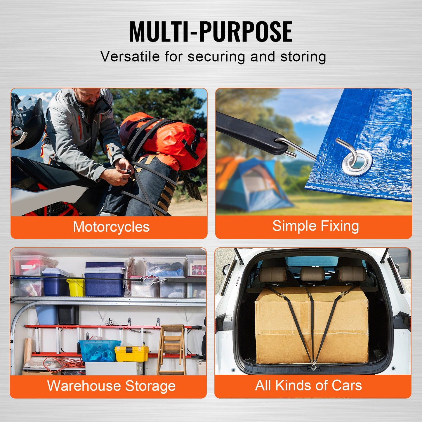 10-teiliges Set flacher Bungee-Seile, 20 mm starke, robuste Bungee-Gurte mit Stahl-S-Haken, 61 cm langes elastisches Bungee-Seil für Ladung, Planen, LKW und Zelte, Schwarz