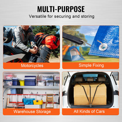 10-teiliges Set flacher Bungee-Seile, 20 mm starke, robuste Bungee-Gurte mit Stahl-S-Haken, 61 cm langes elastisches Bungee-Seil für Ladung, Planen, LKW und Zelte, Schwarz