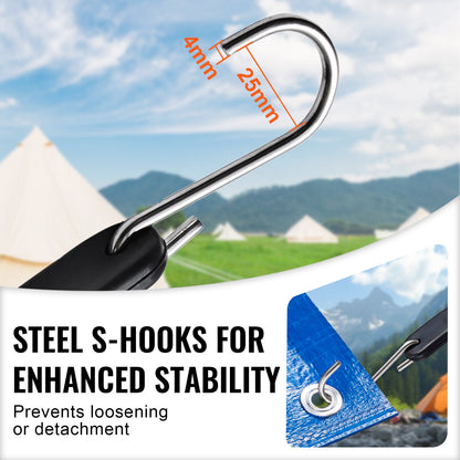 10-teiliges Set flacher Bungee-Seile, 20 mm starke, robuste Bungee-Gurte mit Stahl-S-Haken, 61 cm langes elastisches Bungee-Seil für Ladung, Planen, LKW und Zelte, Schwarz