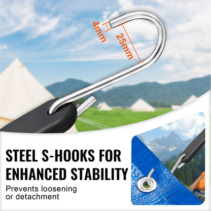 50 Stück flaches Bungee-Seil, 19,8 mm starke, robuste Bungee-Gurte mit Stahl-S-Haken, 79 cm langes elastisches Bungee-Seil für Ladung, Planen, LKW und Zelte, Schwarz