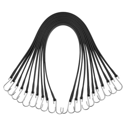 50 Stück flaches Bungee-Seil, 19,8 mm starke, robuste Bungee-Gurte mit Stahl-S-Haken, 79 cm langes elastisches Bungee-Seil für Ladung, Planen, LKW und Zelte, Schwarz