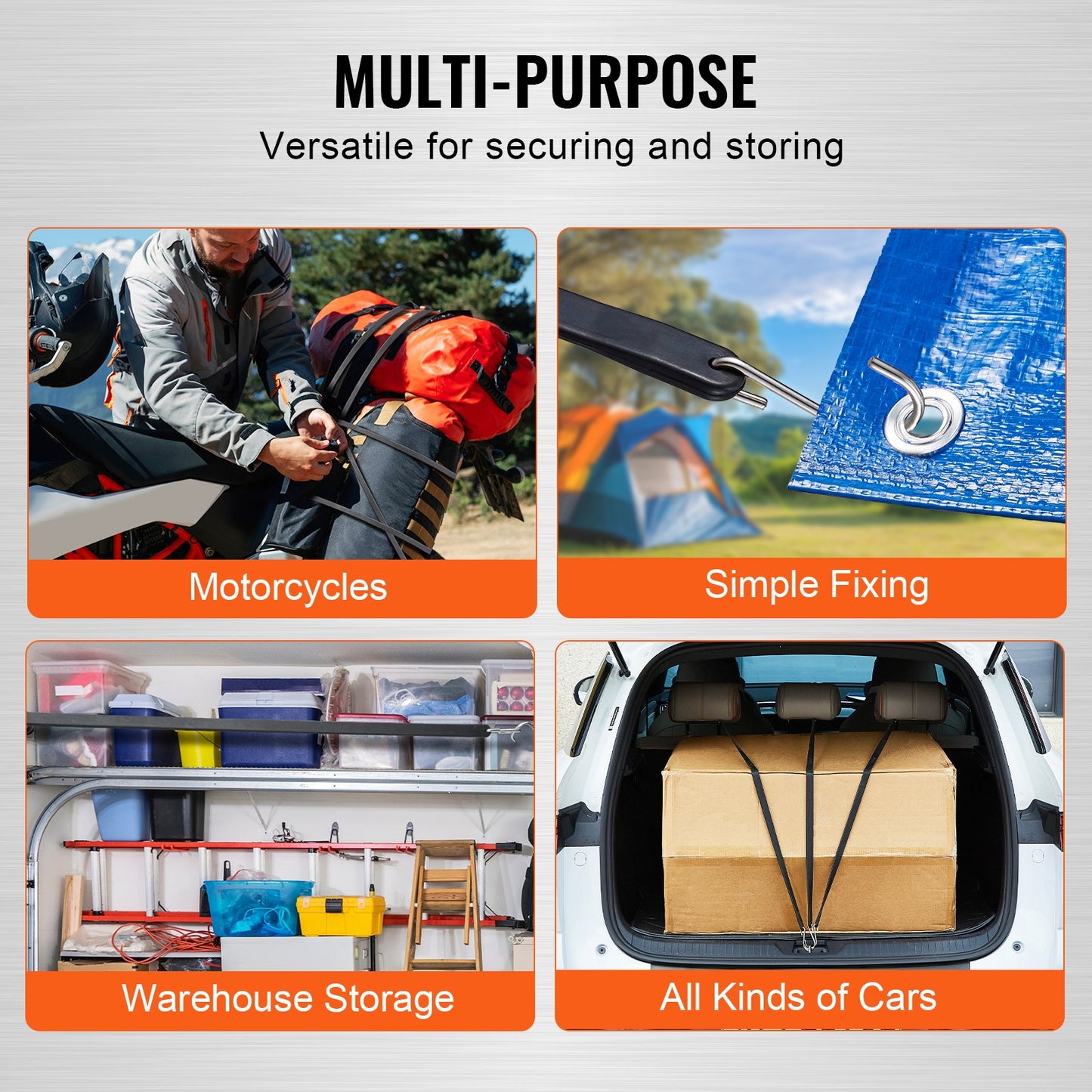 10 Piece Flat Bungee Cord, 20 mm Heavy Duty Bungee Straps with Steel S-Hooks, 36" Elastic Bungee Rope for Cargo, Tarps, Trucks and Tent, Black