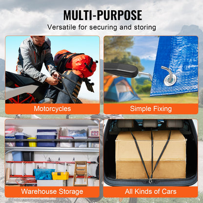 4-teiliges Set flacher Bungee-Seile, 20 mm starke, robuste Bungee-Gurte mit Stahl-S-Haken, 101,6 cm langes elastisches Bungee-Seil für Ladung, Planen, LKW und Zelte, Schwarz