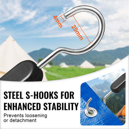 4-teiliges Set flacher Bungee-Seile, 20 mm starke, robuste Bungee-Gurte mit Stahl-S-Haken, 101,6 cm langes elastisches Bungee-Seil für Ladung, Planen, LKW und Zelte, Schwarz