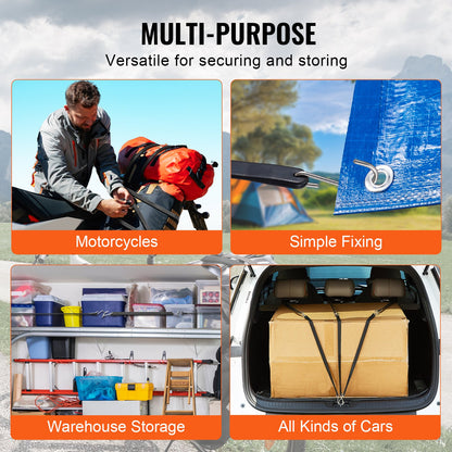 20 Piece Flat Bungee Cord, 20 mm Heavy Duty Bungee Straps with Steel S-Hooks, Includes 15", 21", 36", Elastic Bungee Rope for Cargo, Tarps, Trucks and Tent, Black