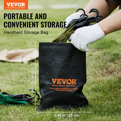 32-teiliges Flachgummiseil-Set, 17 mm Hochleistungs-Gummibänder mit A3-Stahl-J-Haken, inklusive 10", 18", 24", 32", 40" Gummiseil mit tragbarer Aufbewahrungstasche, 6 Clips und Befestigungsbändern für Baldachin