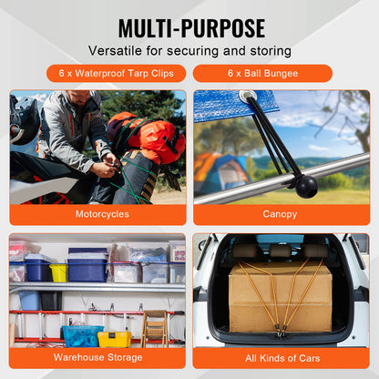 30-teiliges Sortiment an Bungee-Seilen, 8 mm starke, hochbelastbare Bungee-Gurte mit A3-Stahlkarabinern, inklusive 10", 18", 24", 36", 48", 60", 72", Tragetasche, 6 Clips und Befestigungsbändern für das Vordach