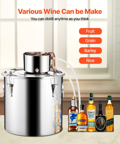 Alcohol Still, 13.2 Gal / 50 L Stainless Steel Water Alcohol Distiller with Copper Coil, Home Brewing Refining Fermentation Kit with Thermometer & Pump, for Wine Whisky Brandy, Silver