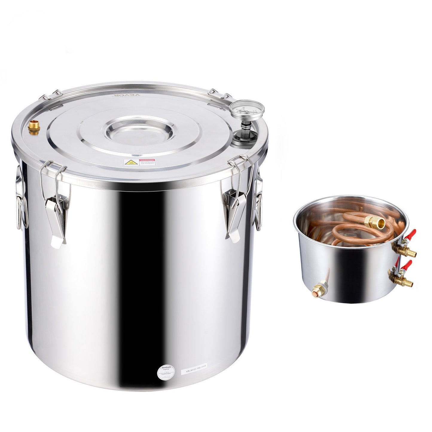 Alcohol Still, 13.2 Gal / 50 L Stainless Steel Water Alcohol Distiller with Copper Coil, Home Brewing Refining Fermentation Kit with Thermometer & Pump, for Wine Whisky Brandy, Silver