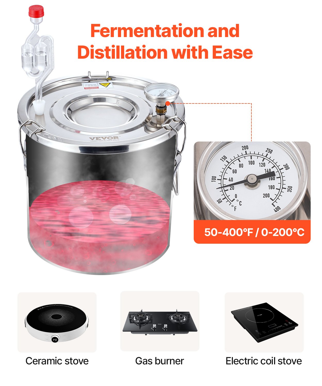 Alcohol Still, 3 Gal / 11.4 L Stainless Steel Water Alcohol Distiller with Copper Coil, Home Brewing Refining Fermentation Kit with Thermometer & Pump, for Wine Whisky Brandy, Silver