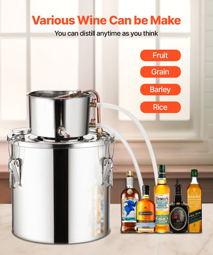 Alcohol Still, 5 Gal / 19 L Stainless Steel Water Alcohol Distiller with Copper Coil, Home Brewing Refining Fermentation Kit with Thermometer, for Wine Whisky Brandy, Silver