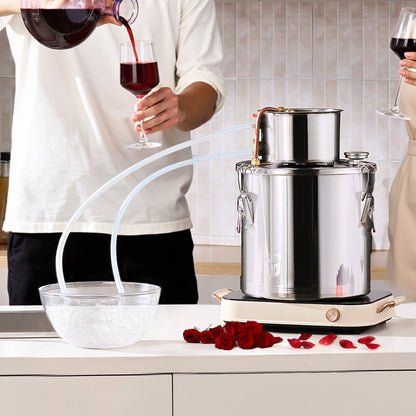 Alcohol Still, 5 Gal / 19 L Stainless Steel Water Alcohol Distiller with Copper Coil, Home Brewing Refining Fermentation Kit with Thermometer, for Wine Whisky Brandy, Silver