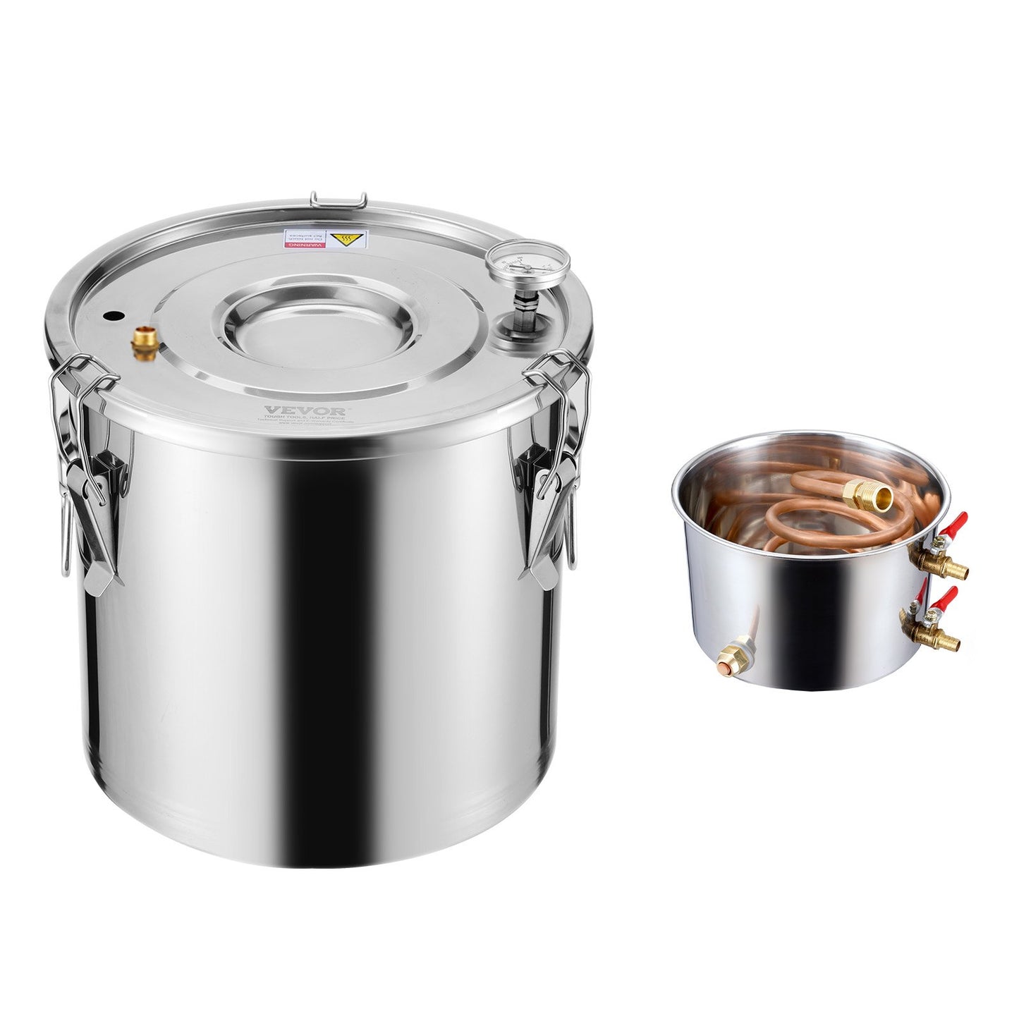 Alcohol Still, 5 Gal / 19 L Stainless Steel Water Alcohol Distiller with Copper Coil, Home Brewing Refining Fermentation Kit with Thermometer, for Wine Whisky Brandy, Silver