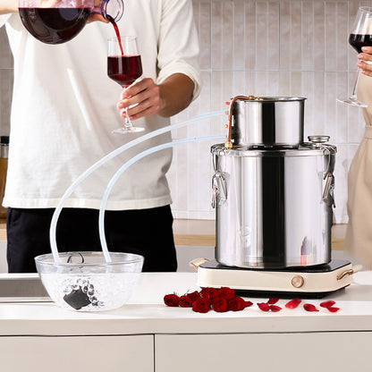 Alcohol Still, 5 Gal / 19 L Stainless Steel Water Alcohol Distiller with Copper Coil, Home Brewing Refining Fermentation Kit with Thermometer & Pump, for Wine Whisky Brandy, Silver