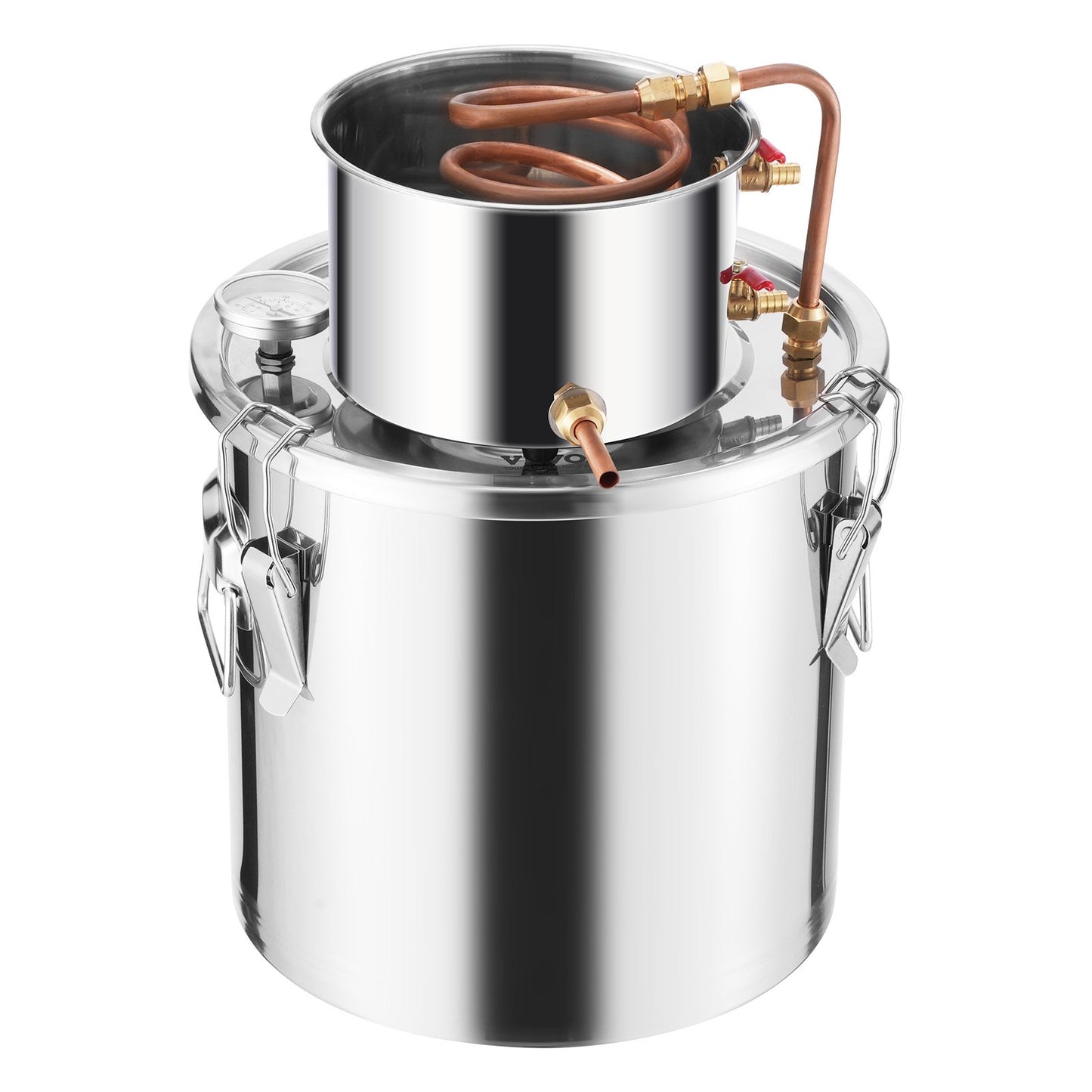 Alcohol Still, 5 Gal / 19 L Stainless Steel Water Alcohol Distiller with Copper Coil, Home Brewing Refining Fermentation Kit with Thermometer & Pump, for Wine Whisky Brandy, Silver