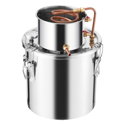 Alcohol Still, 5 Gal / 19 L Stainless Steel Water Alcohol Distiller with Copper Coil, Home Brewing Refining Fermentation Kit with Thermometer & Pump, for Wine Whisky Brandy, Silver