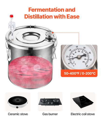 Alkoholdestillierapparat, 8 Gallonen / 30 Liter Edelstahl-Wasser-Alkohol-Destillierapparat mit Kupferspirale, Heimbrau- und Raffinierungsset mit Thermometer, für Wein, Whisky, Brandy, Silber
