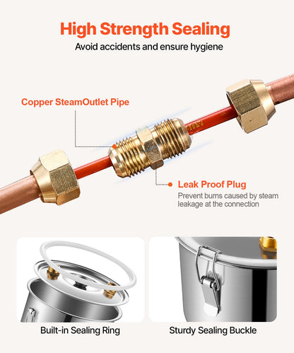 Alkoholdestillierapparat, 8 Gallonen / 30 Liter Edelstahl-Wasser-Alkohol-Destillierapparat mit Kupferspirale, Heimbrau- und Raffinierungsset mit Thermometer, für Wein, Whisky, Brandy, Silber