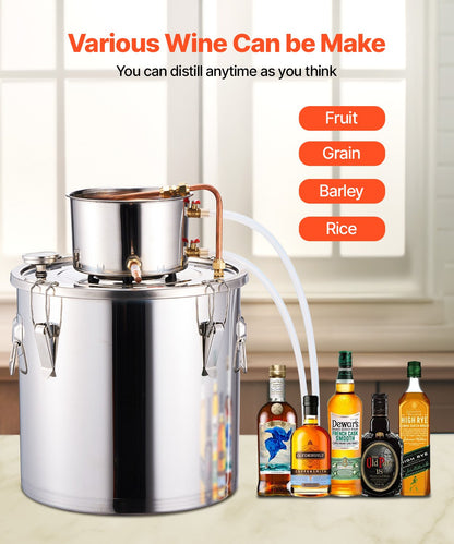 Alkoholdestillierapparat, 8 Gallonen / 30 Liter Edelstahl-Wasser-Alkohol-Destillierapparat mit Kupferspirale, Heimbrau- und Raffinierungsset mit Thermometer, für Wein, Whisky, Brandy, Silber